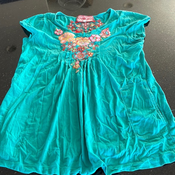 Johnny Was Tops - Johnny was JWLA teal blue shirt sleeve cotton shirt